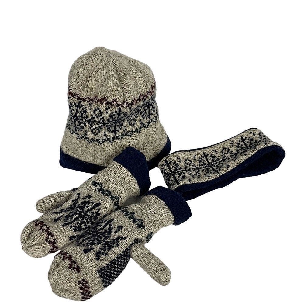 Vintage Knit Wool Winter Hat, Headband, &‎ Mitts Set